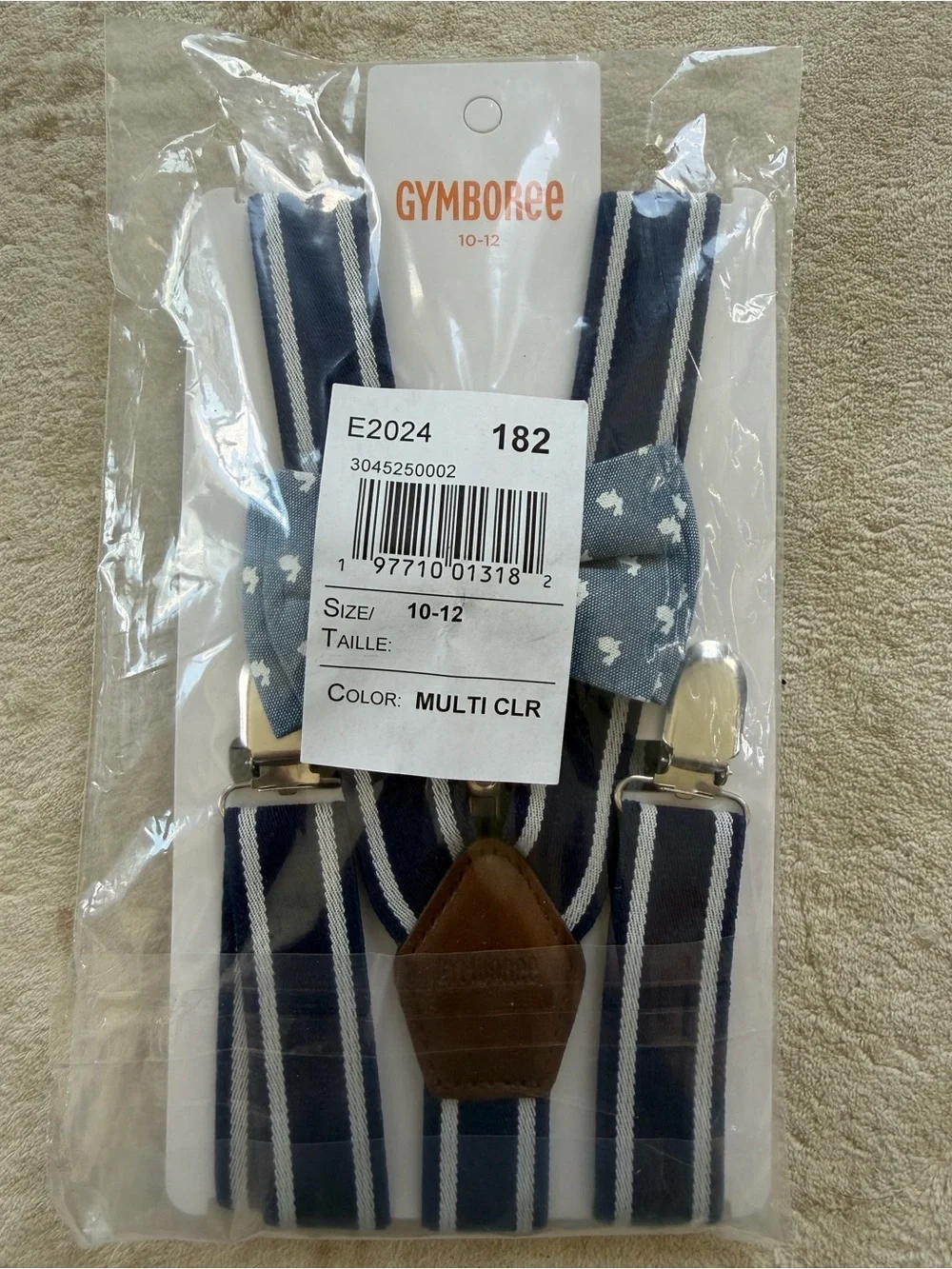Gymboree Navy & White Striped Boys Suspenders with Light Blue Bow
